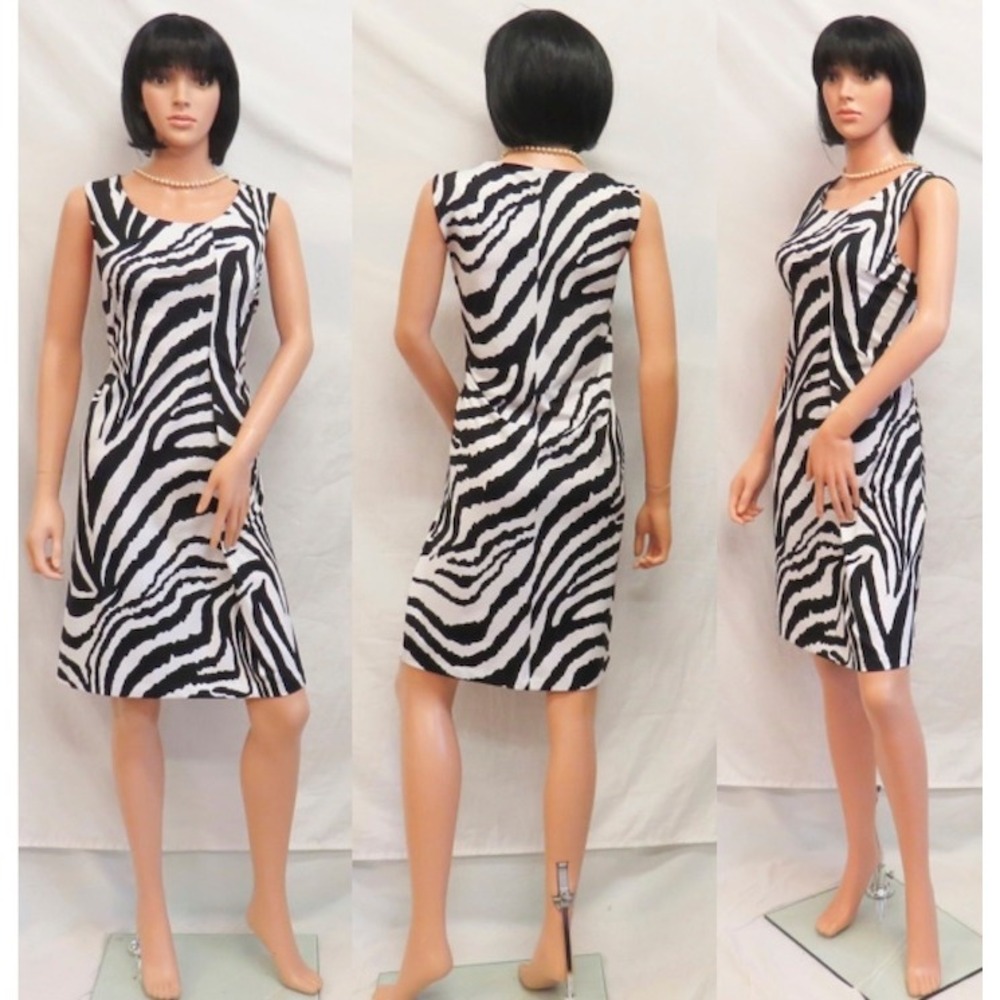 PETER NYGARD Black &‎ White Sleeveless Stretch Shift Dress PS New